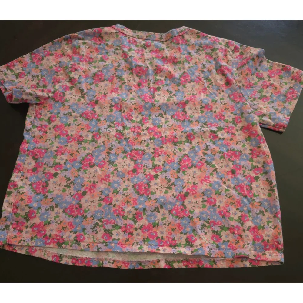Women's Oversized Floral Print Fairy Cottagecore Short Sleeve Tee S Pink Blue